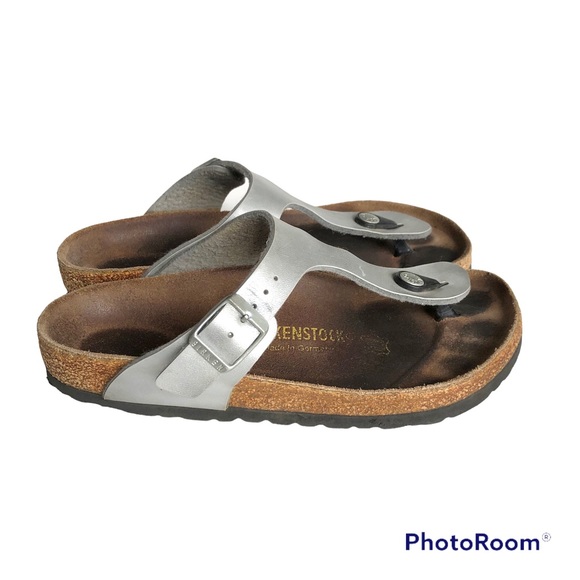 Birkenstock Gizeh Birko Flor Metallic Silver Sandals Thong Slides Women’s 36 - Picture 1 of 9